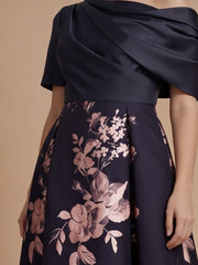 A-Line/Princess One-Shoulder Satin Mother of the Bride Dresses Tea-Length Sleeveless Floral