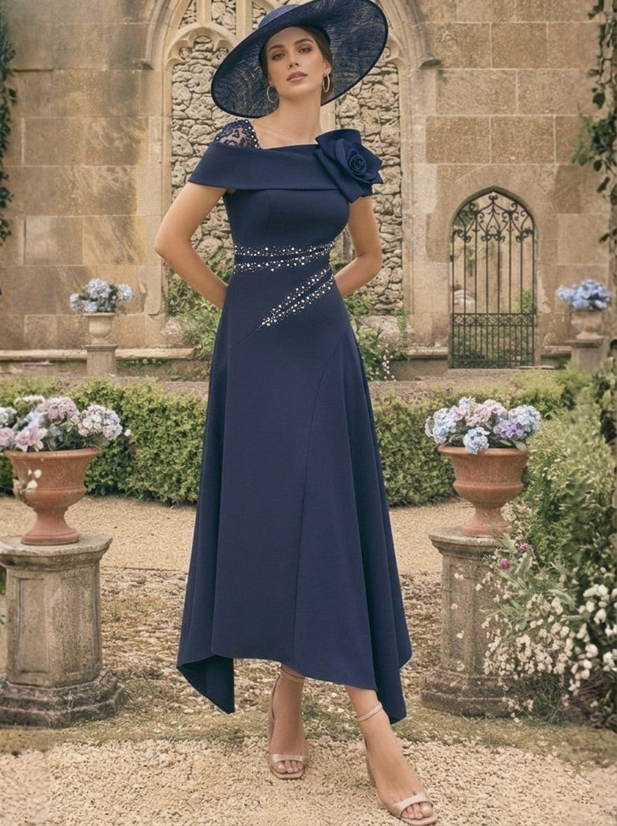 A-Line/Princess Ankle-Length Asymmetrical Mother of the Bride Dresses With 3D Flowers