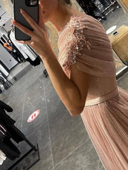 A-Line/Princess One-Shoulder Long Prom Dresses With Sequins